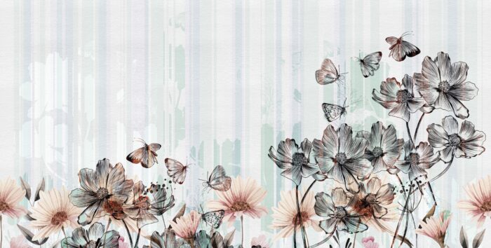 Carta Da Parati Flowerlines - Inkiostro Bianco - immagine 2