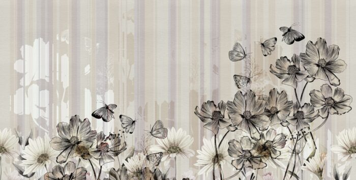 Carta Da Parati Flowerlines - Inkiostro Bianco - immagine 3