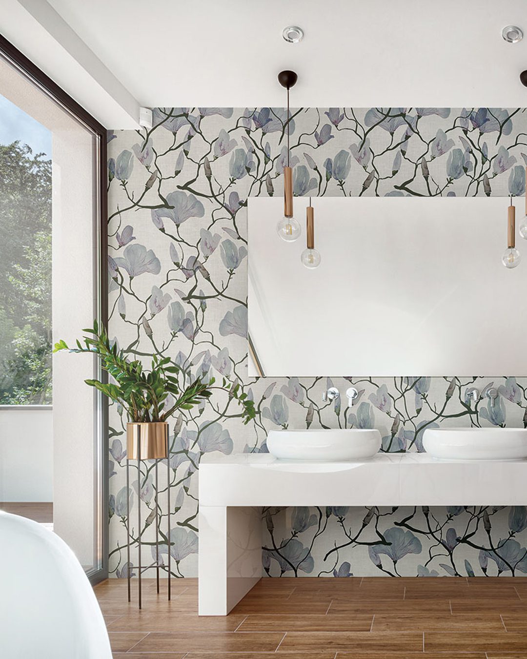 Elegant white bathroom interior Carta Da Parati Hotaru - Inkiostro Bianco - immagine 1
