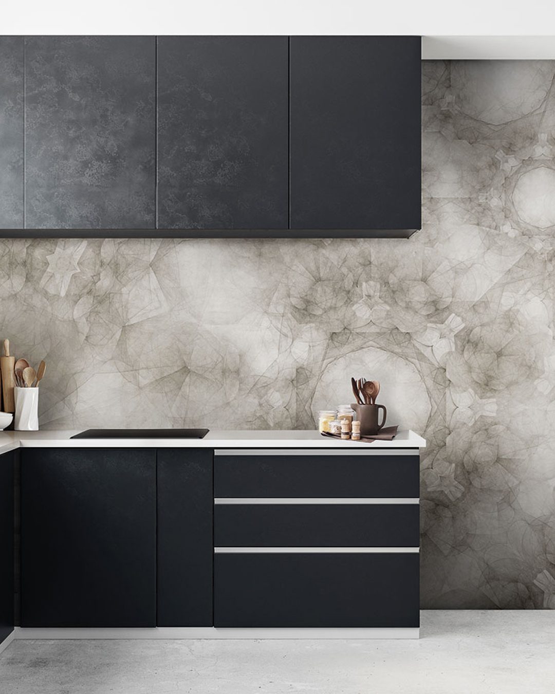 Modern kitchen interior Carta Da Parati Kaleidoscope - Inkiostro Bianco - immagine 1