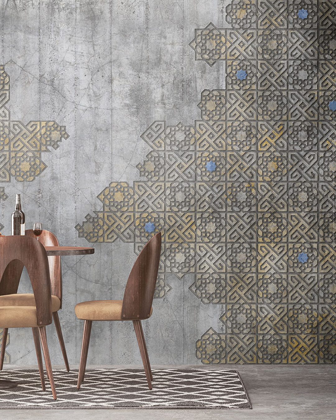 Living room interior in loft, industrial style, 3d render Carta Da Parati Marrakech - Inkiostro Bianco - immagine 1