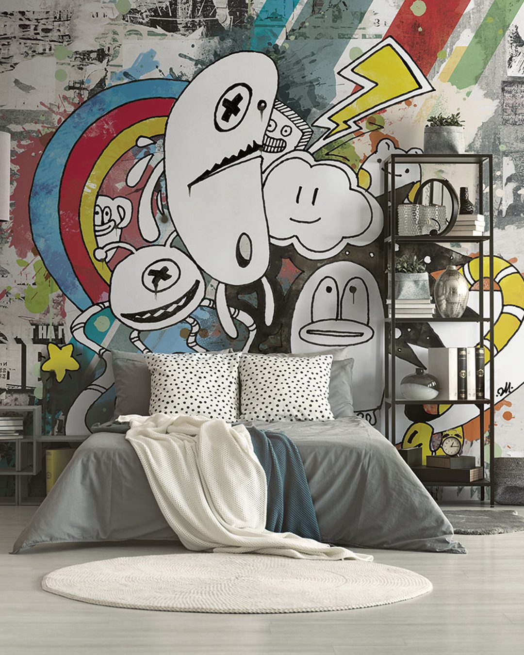 Spacious bedroom with grey lamp Moon37 Wallpaper - Inkiostro Bianco - immagine 1