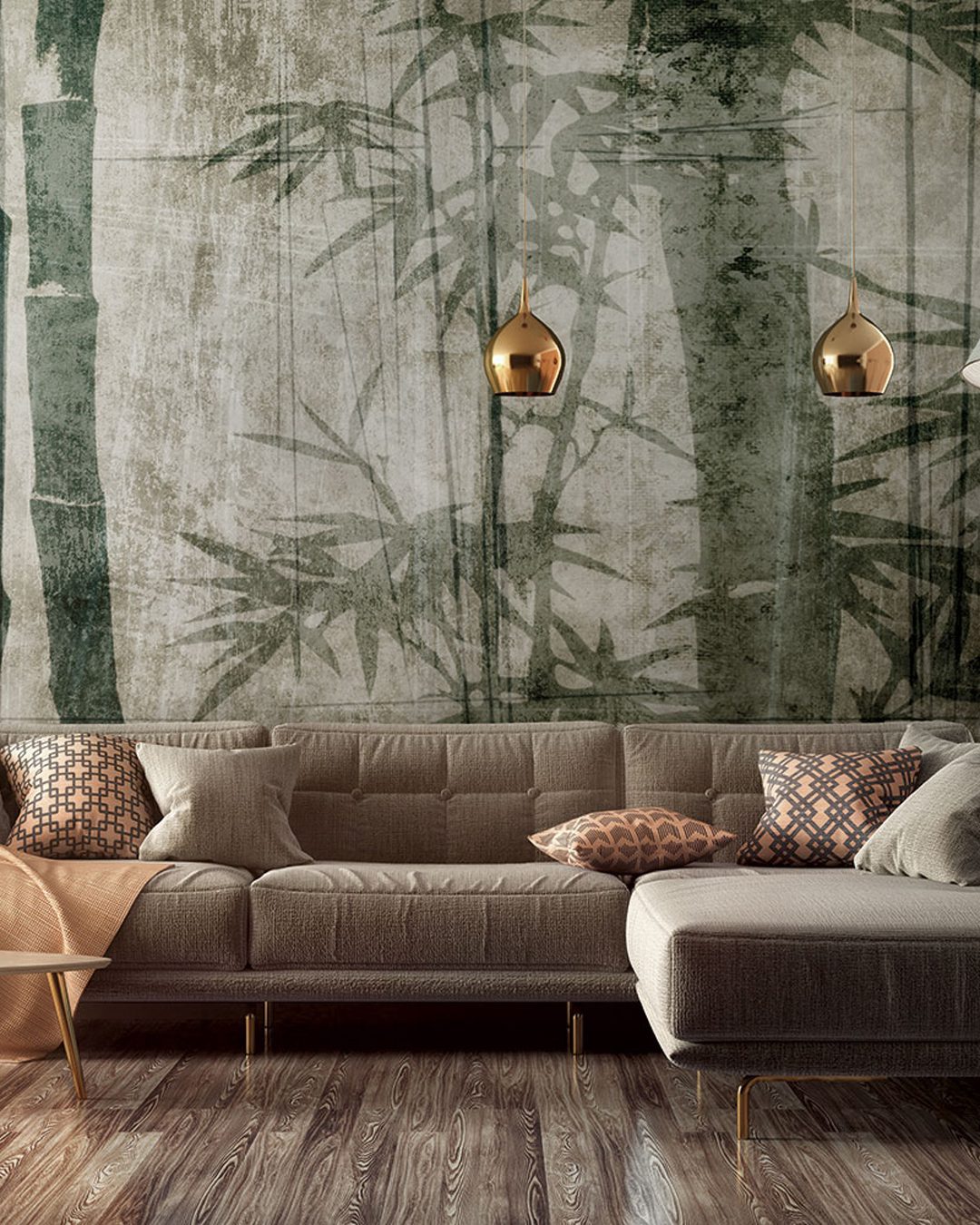 Interior of living room with blue sofa 3d rendering Carta Da Parati Mystic garden - Inkiostro Bianco - immagine 1