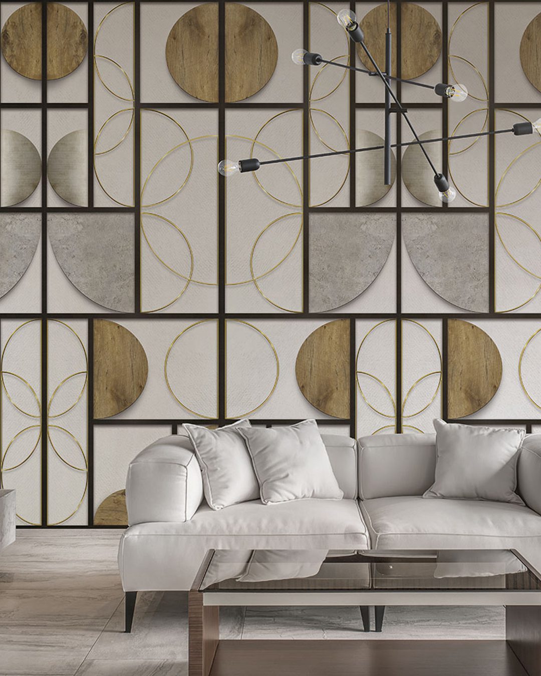 Modern interior with different walls and fireplace Optone Wallpaper - Inkiostro Bianco - immagine 1