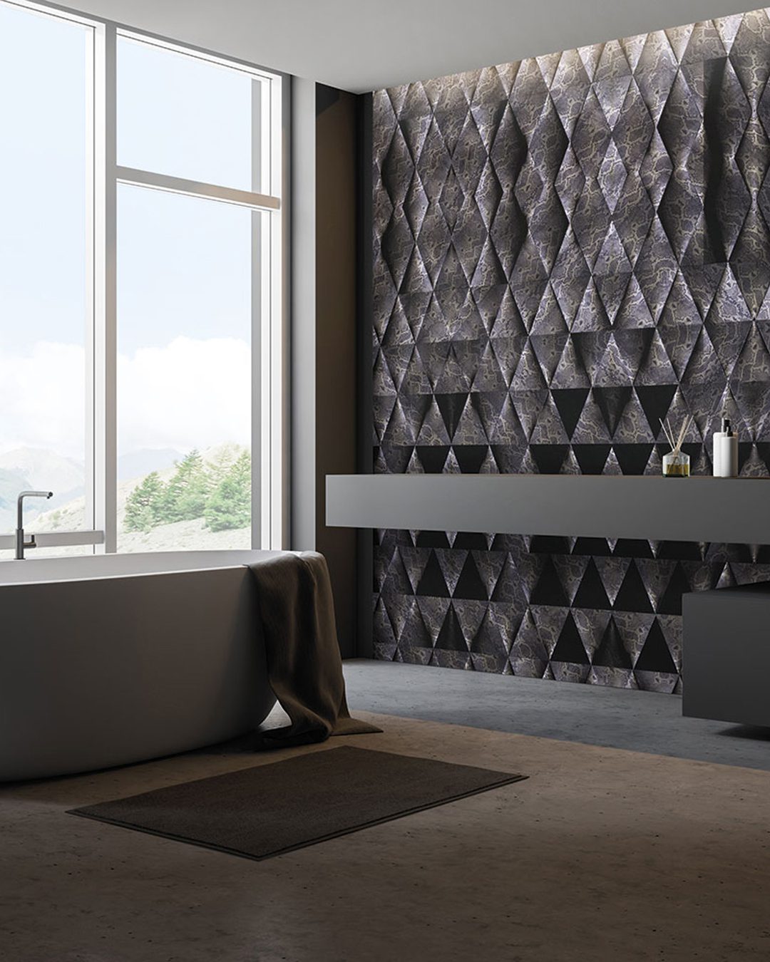 Gray bathroom corner with window Carta Da Parati Python - Inkiostro Bianco - immagine 1