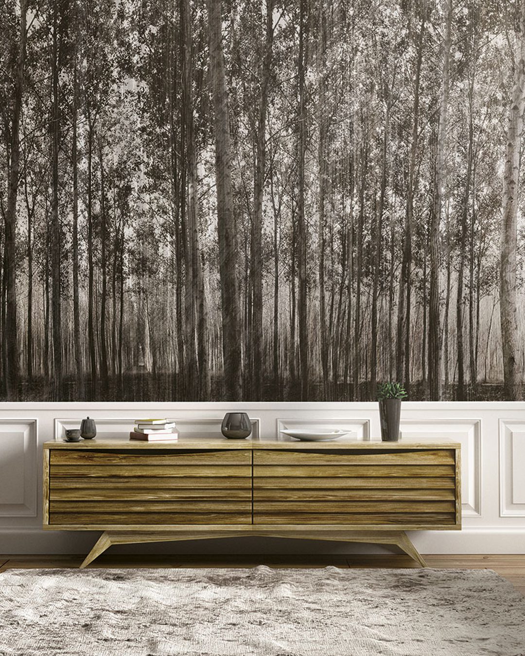 Interior design of modern scandinavian apartment, living room 3d Carta Da Parati Robin Hood - Inkiostro Bianco - immagine 1