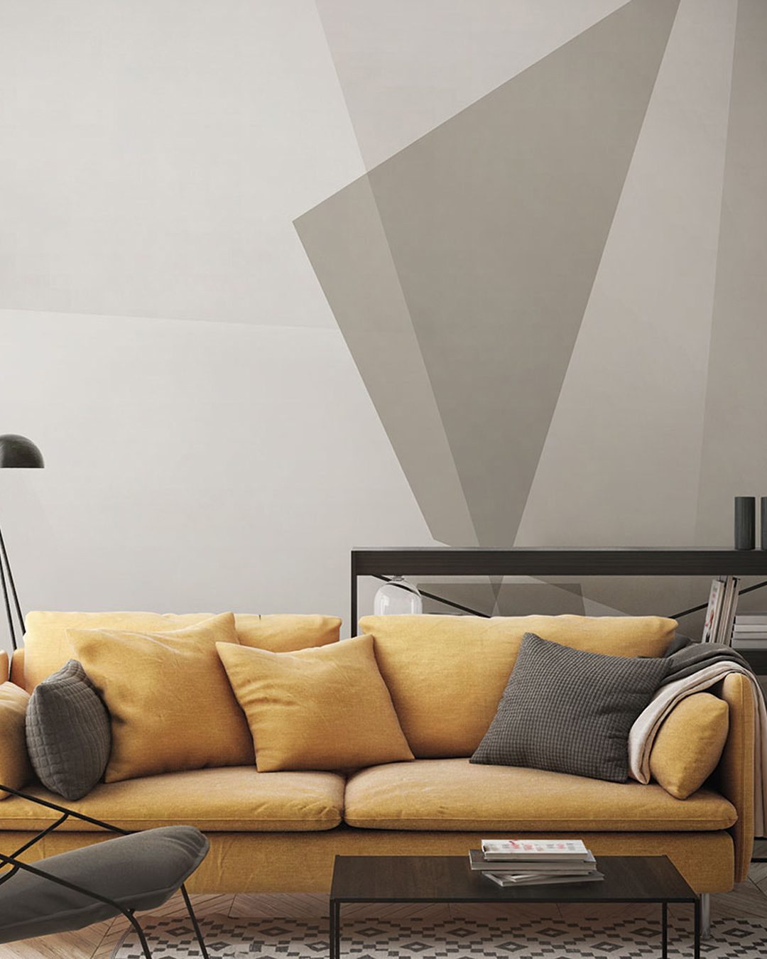 mock up poster frame in hipster interior background, living room Carta Da Parati Sand - Inkiostro Bianco - immagine 1