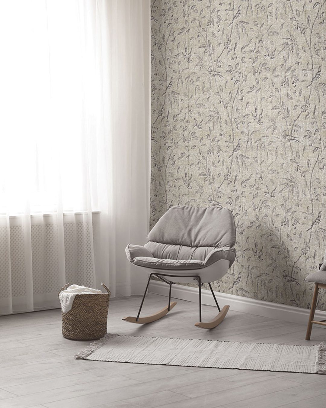 Beautiful paintings of tropical leaves on white wall in living r Carta Da Parati Toile De Jouy 03 - Inkiostro Bianco - immagine 1